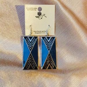 Navy, Black and gold Enamel earrings in gold